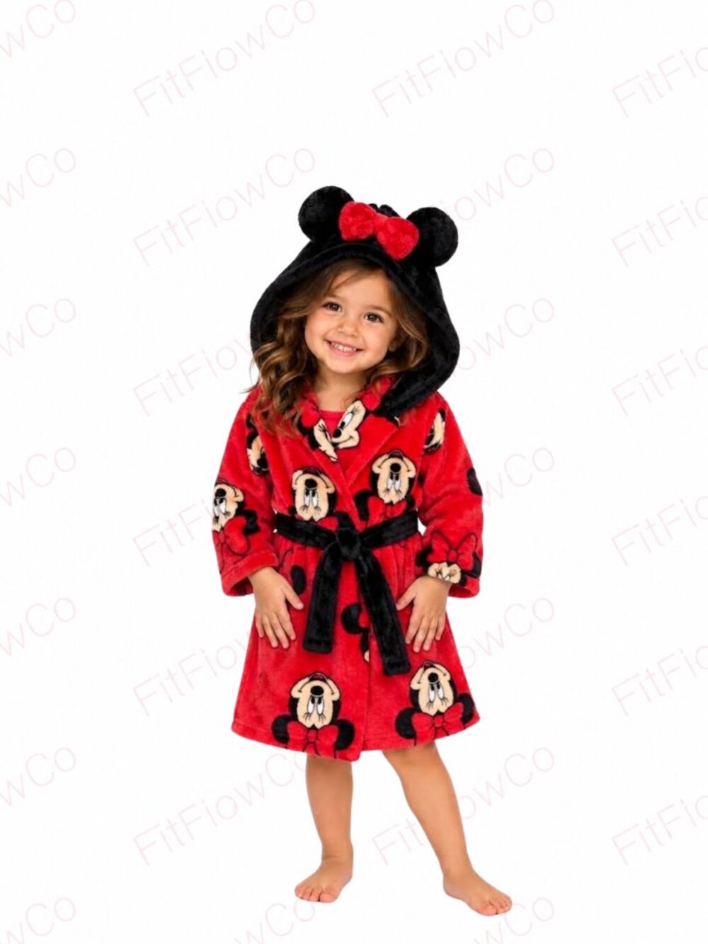 Disney Minnie Mouse 2T/3T Minky Fleece Hooded Bathrobe Red